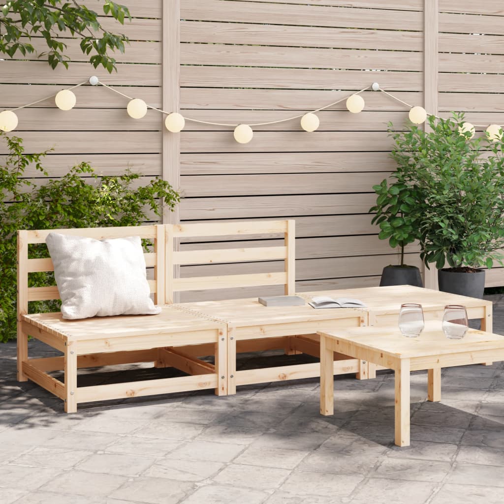 Armless Garden Sofa & Footstool Set - Solid Pine Wood Elegance