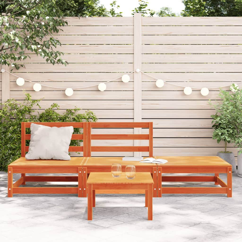 Garden Sofa Armless & Footstool - Wax Brown Solid Pine Wood
