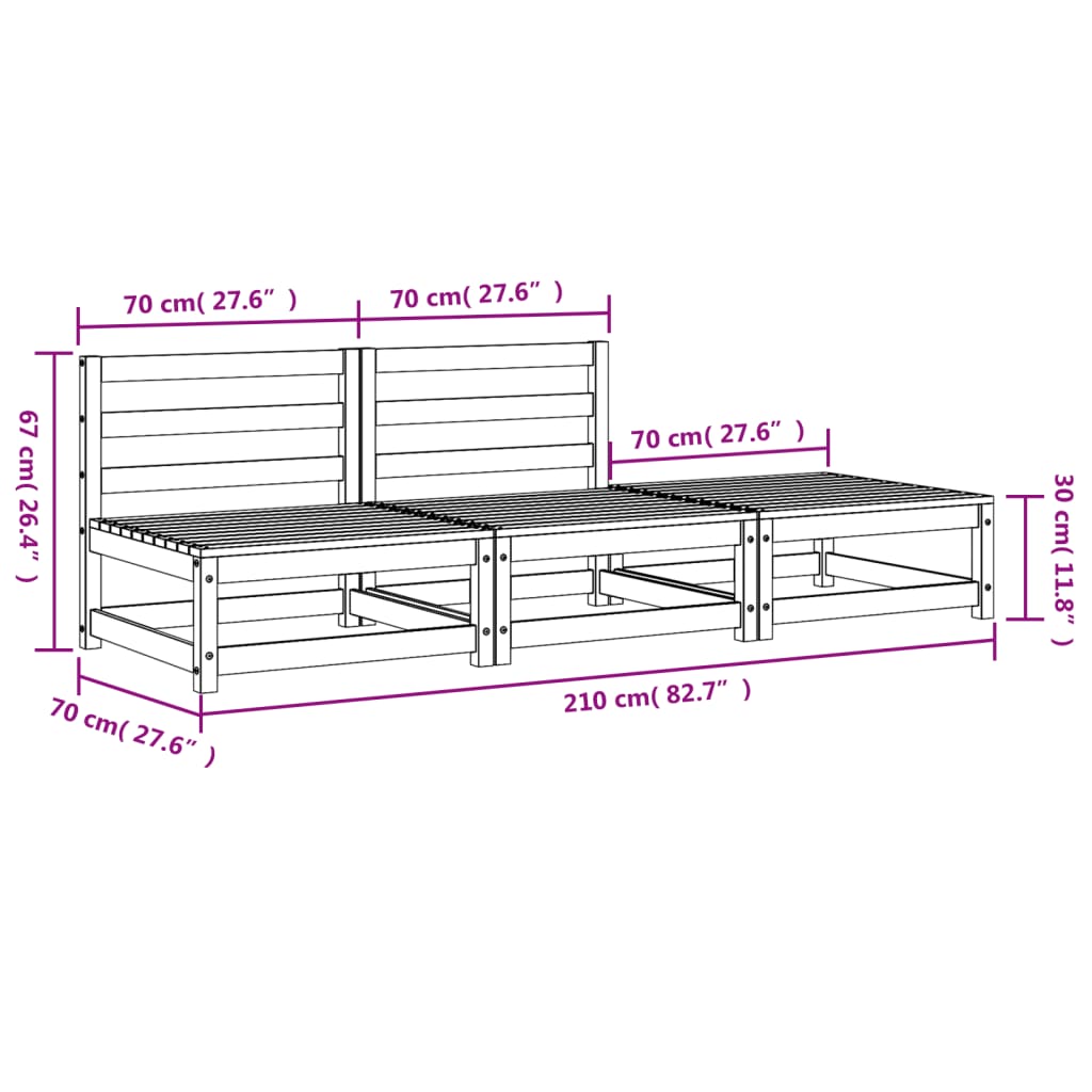 Garden Sofa Armless & Footstool - Wax Brown Solid Pine Wood