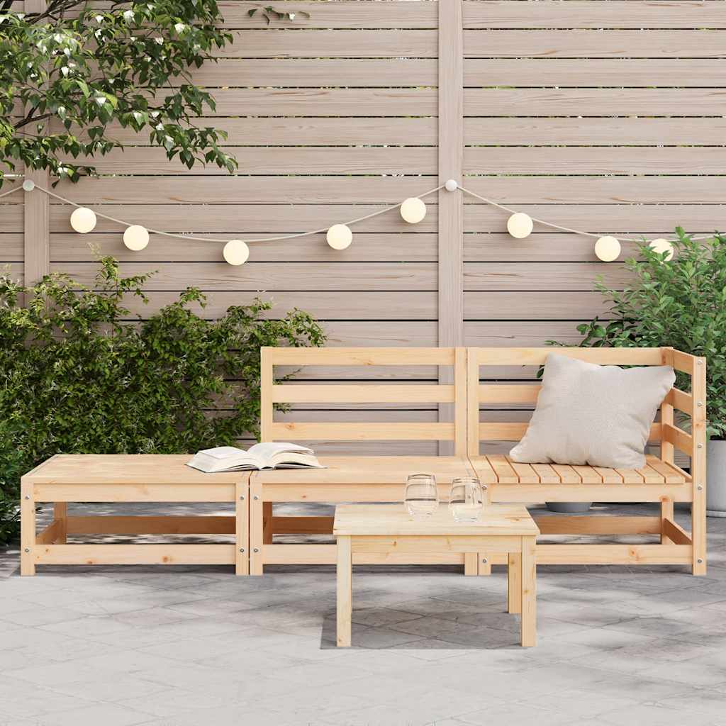 2-Seater Solid Pine Garden Sofa with Footstool - Natural Wood Finish