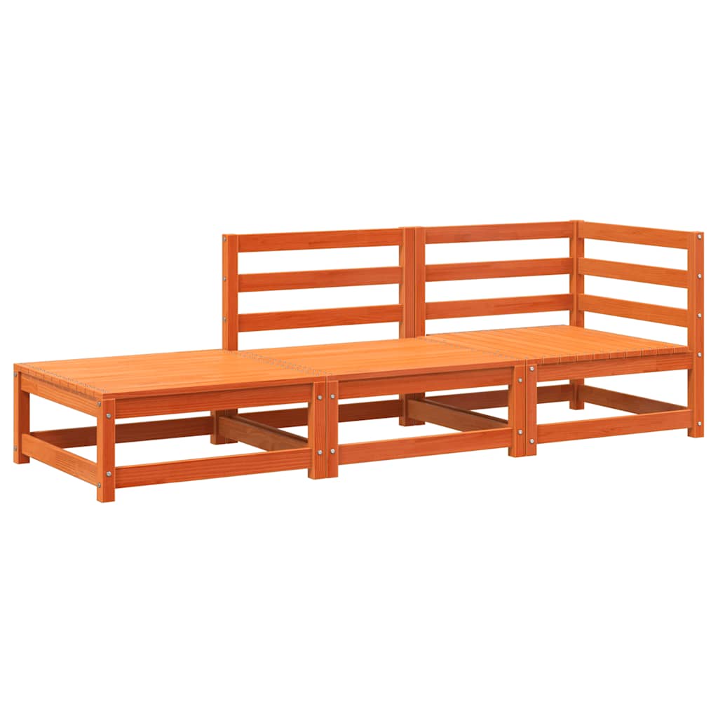 2-Seater Wax Brown Solid Pine Garden Sofa with Footstool