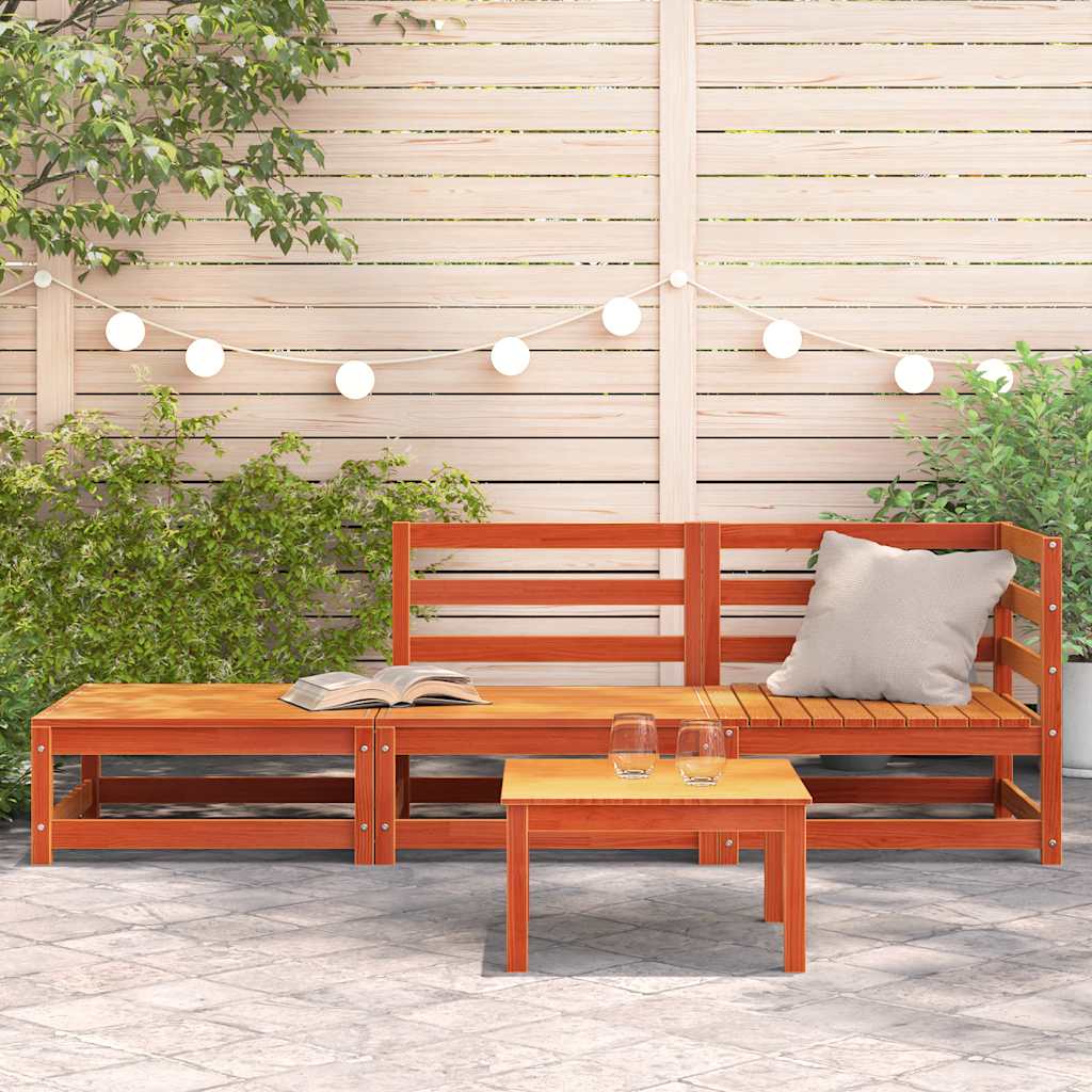 2-Seater Wax Brown Solid Pine Garden Sofa with Footstool