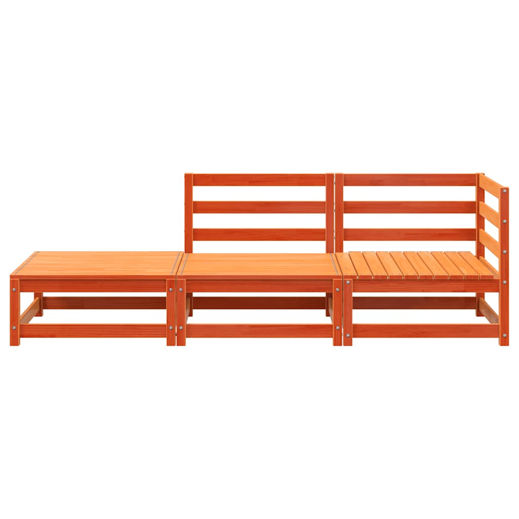 2-Seater Wax Brown Solid Pine Garden Sofa with Footstool