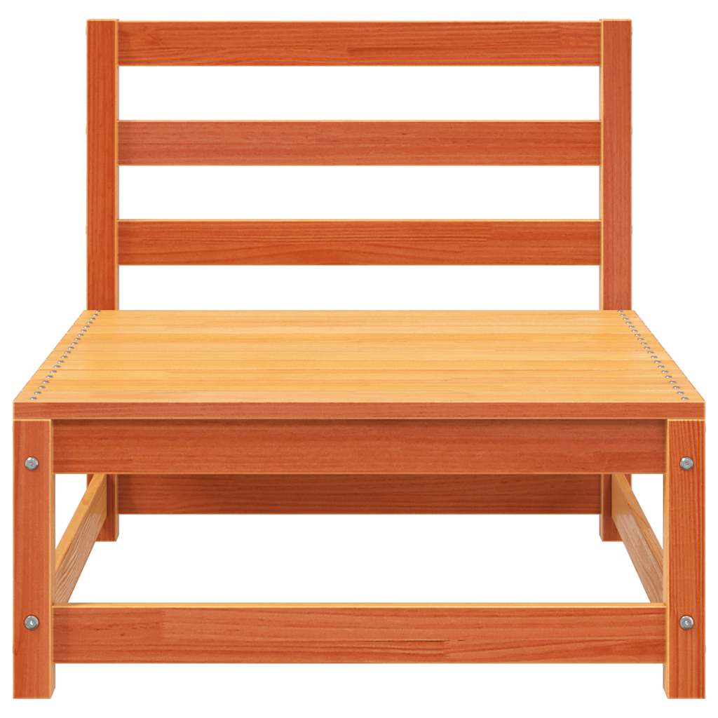 2-Seater Wax Brown Solid Pine Garden Sofa with Footstool