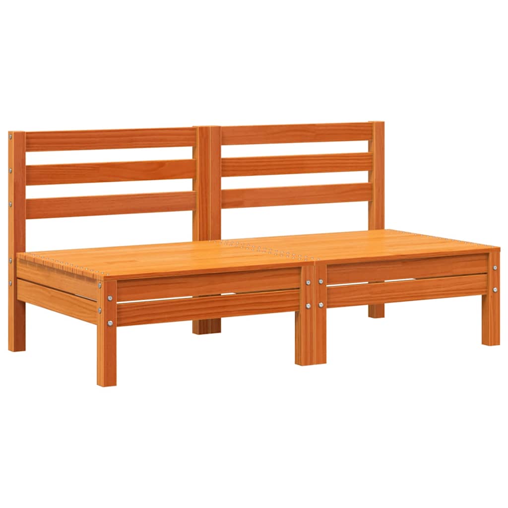 Armless Garden Sofas Set, 2 pcs - Wax Brown Solid Pine Wood
