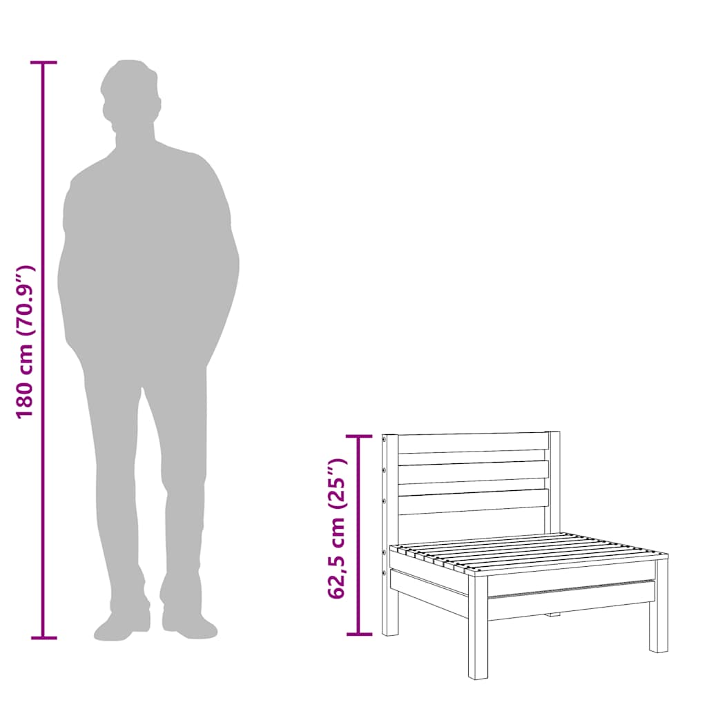 Armless Garden Sofas Set, 2 pcs - Wax Brown Solid Pine Wood