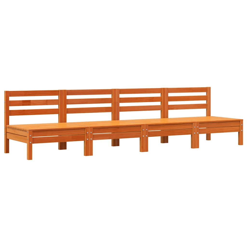 4-Piece Armless Garden Sofa Set, Wax Brown Solid Pine Wood