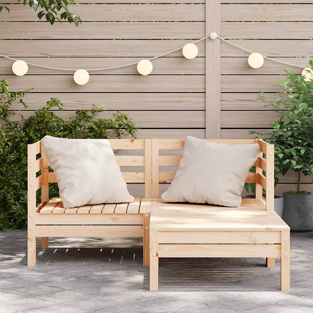 Solid Pine 2-Seater Garden Sofa with Footstool - Natural Wood Finish