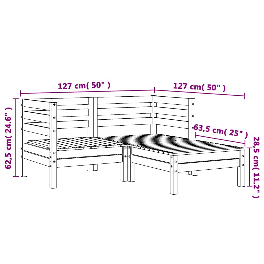 Solid Pine 2-Seater Garden Sofa with Footstool - Natural Wood Finish