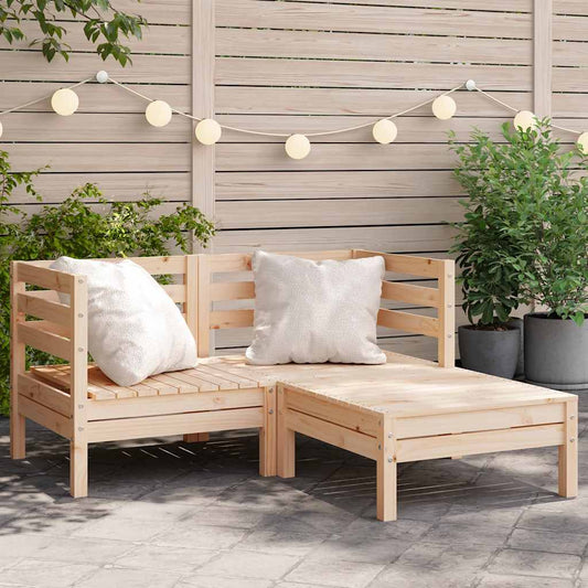 Solid Pine 2-Seater Garden Sofa with Footstool - Natural Wood Finish