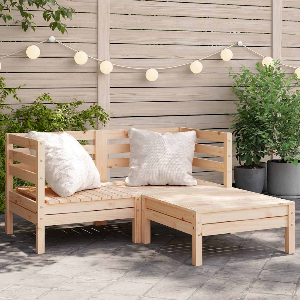 Solid Pine 2-Seater Garden Sofa with Footstool - Natural Wood Finish