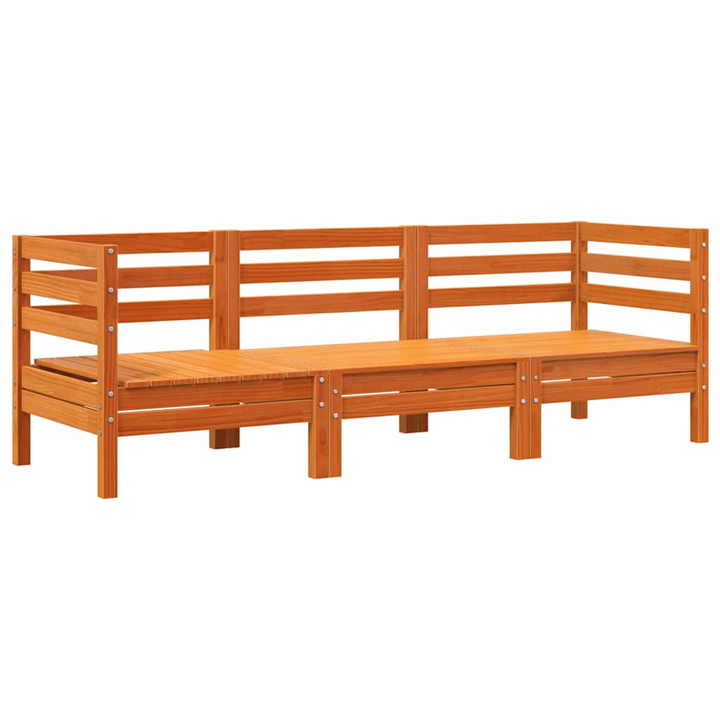 Elegant Garden Sofa 3-Seater in Wax Brown Solid Pine Wood