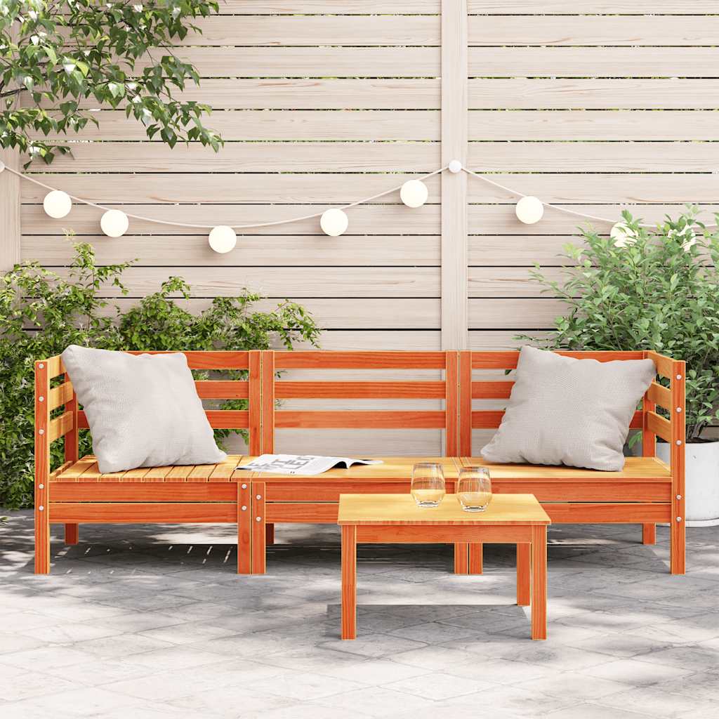 Elegant Garden Sofa 3-Seater in Wax Brown Solid Pine Wood