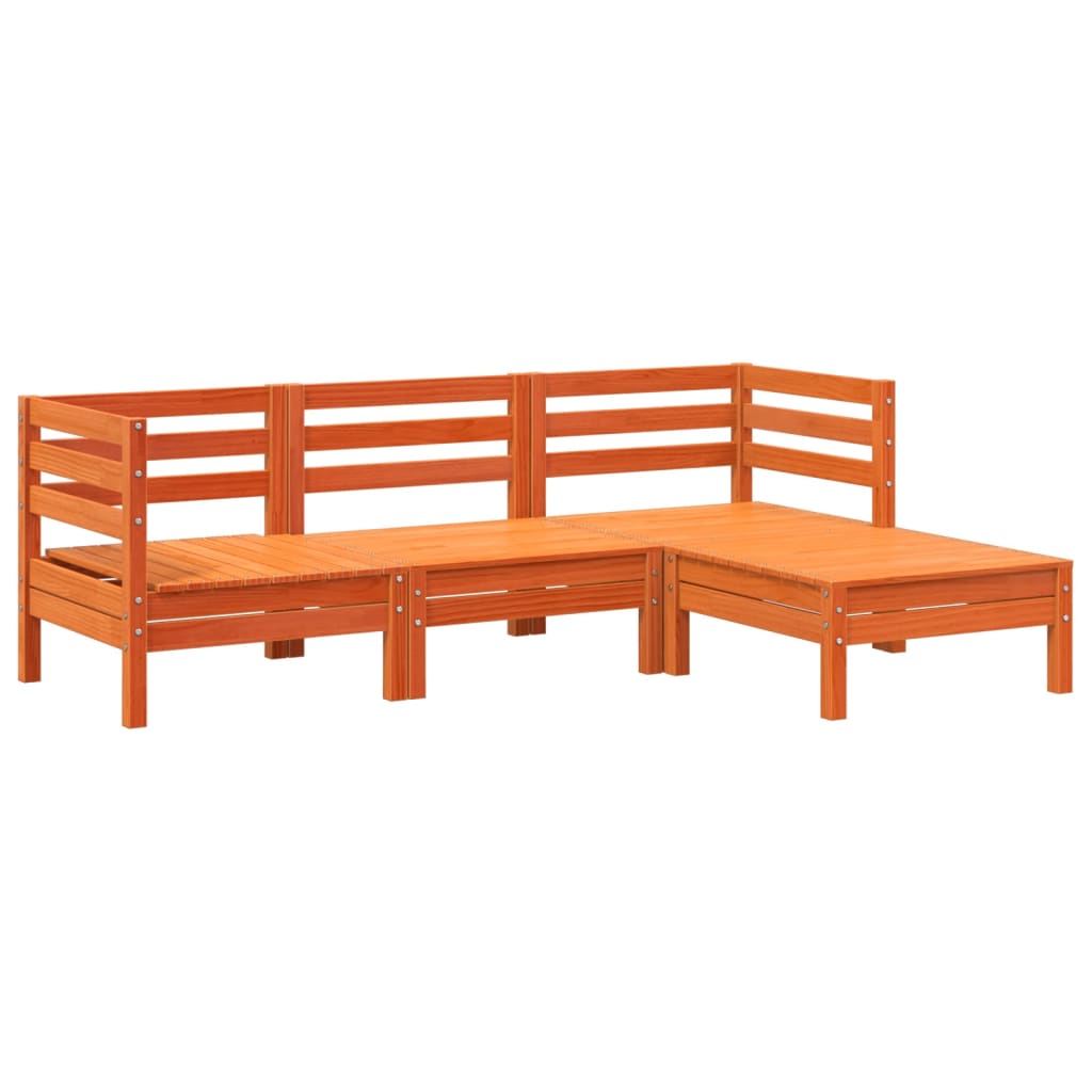 Wax Brown Solid Wood Pine Garden Sofa 3-Seater + Footstool