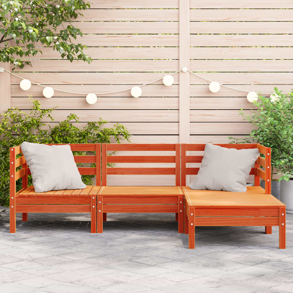 Wax Brown Solid Wood Pine Garden Sofa 3-Seater + Footstool