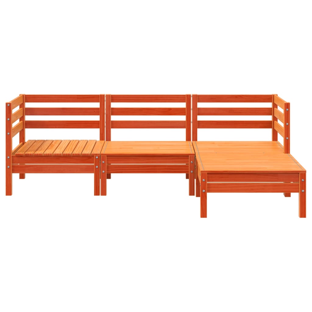 Wax Brown Solid Wood Pine Garden Sofa 3-Seater + Footstool