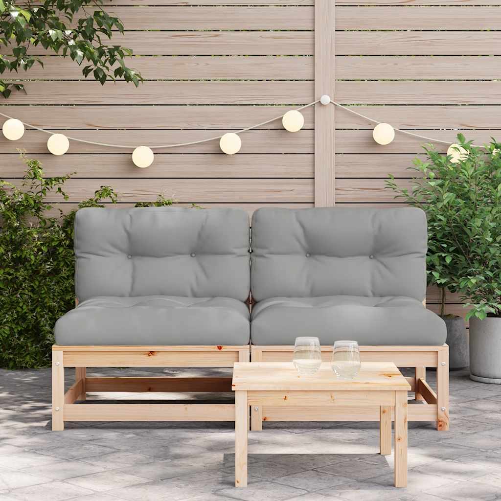 Solid Pine Armless Garden Sofas with Cushions - 2 Piece Set