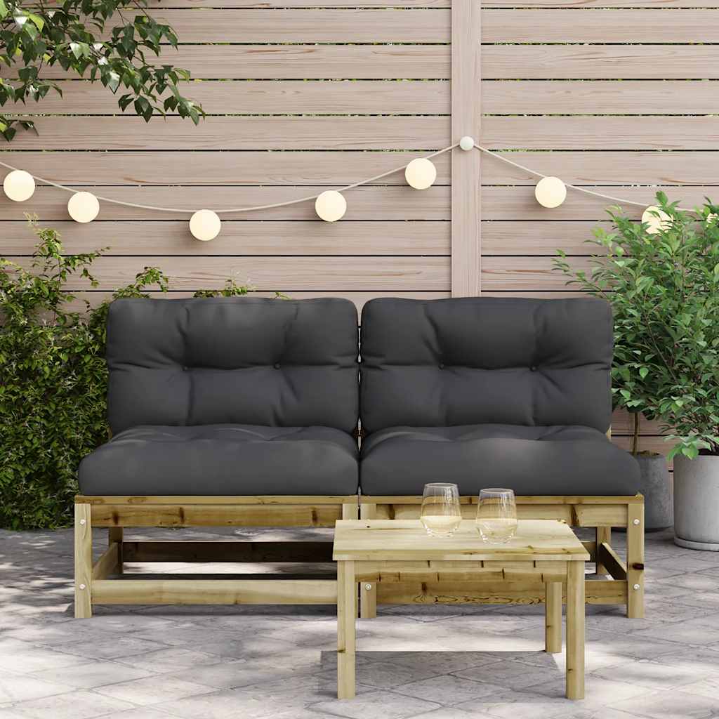 Armless Pine Wood Garden Sofas with Cushions - 2 Pcs Set