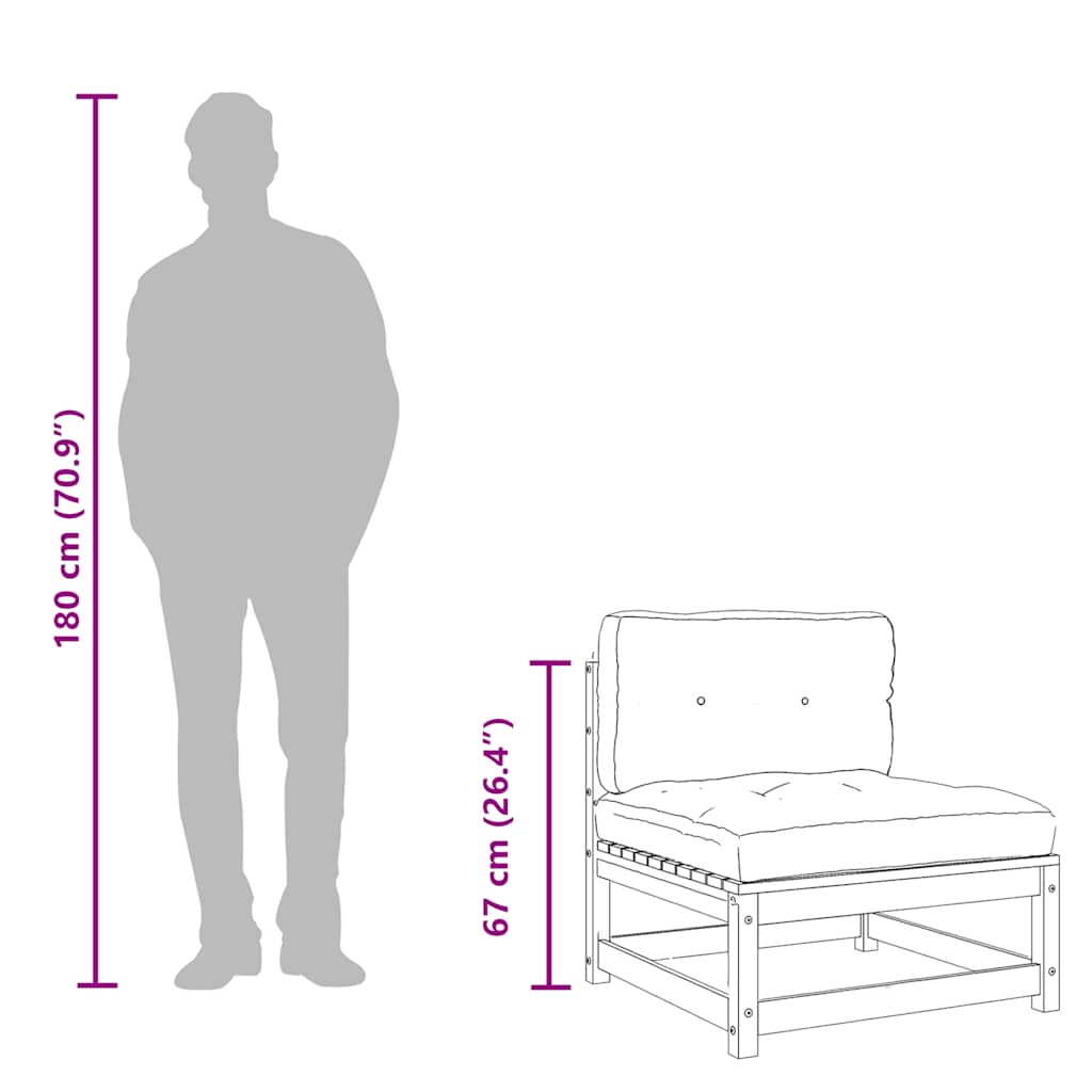 Armless Pine Wood Garden Sofas with Cushions - 2 Pcs Set