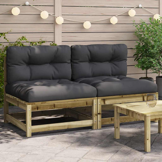 Armless Pine Wood Garden Sofas with Cushions - 2 Pcs Set