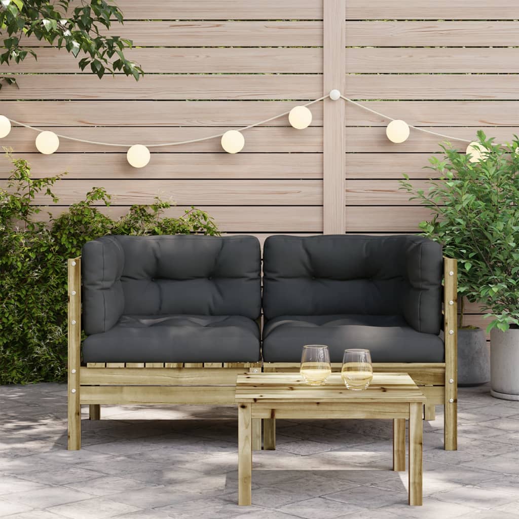 Garden Sofa Corner Set: Impregnated Pine Wood with Cushions, 2 pcs