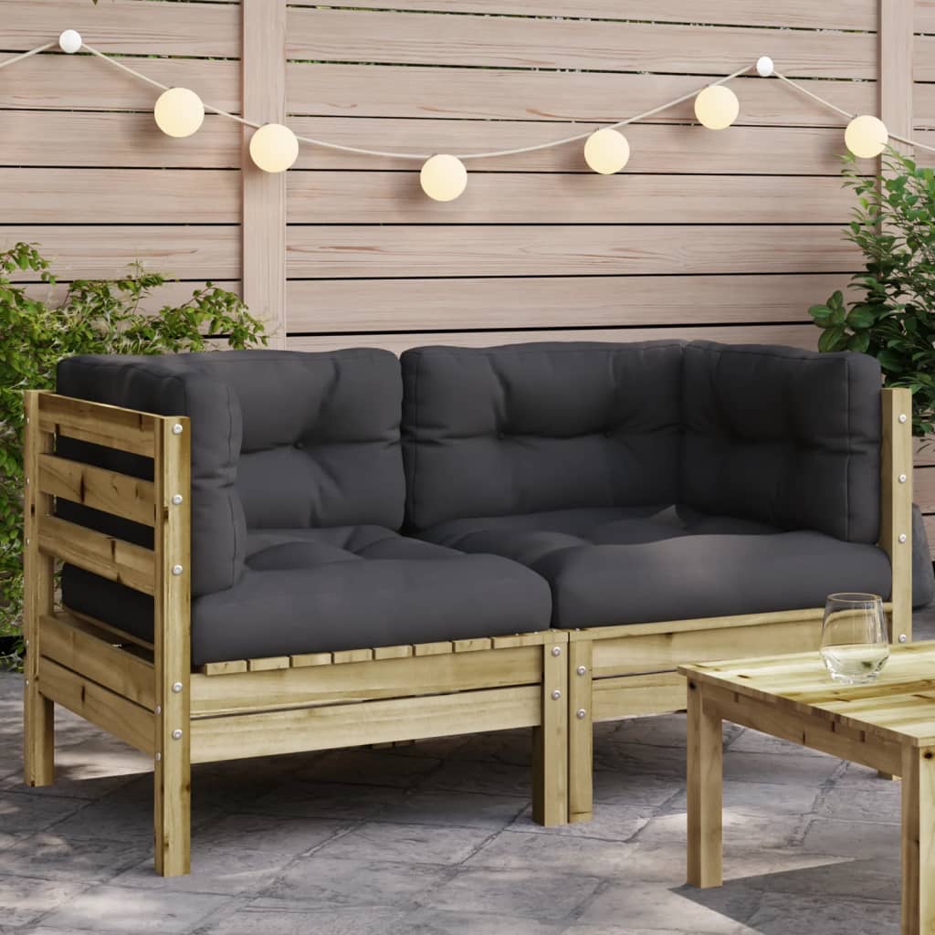 Garden Sofa Corner Set: Impregnated Pine Wood with Cushions, 2 pcs