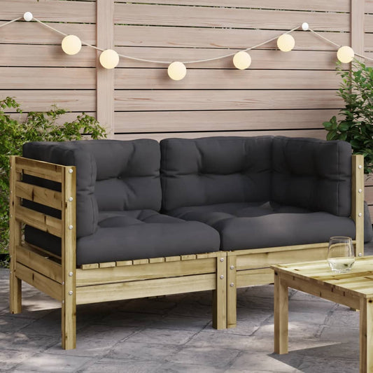 Garden Sofa Corner Set: Impregnated Pine Wood with Cushions, 2 pcs