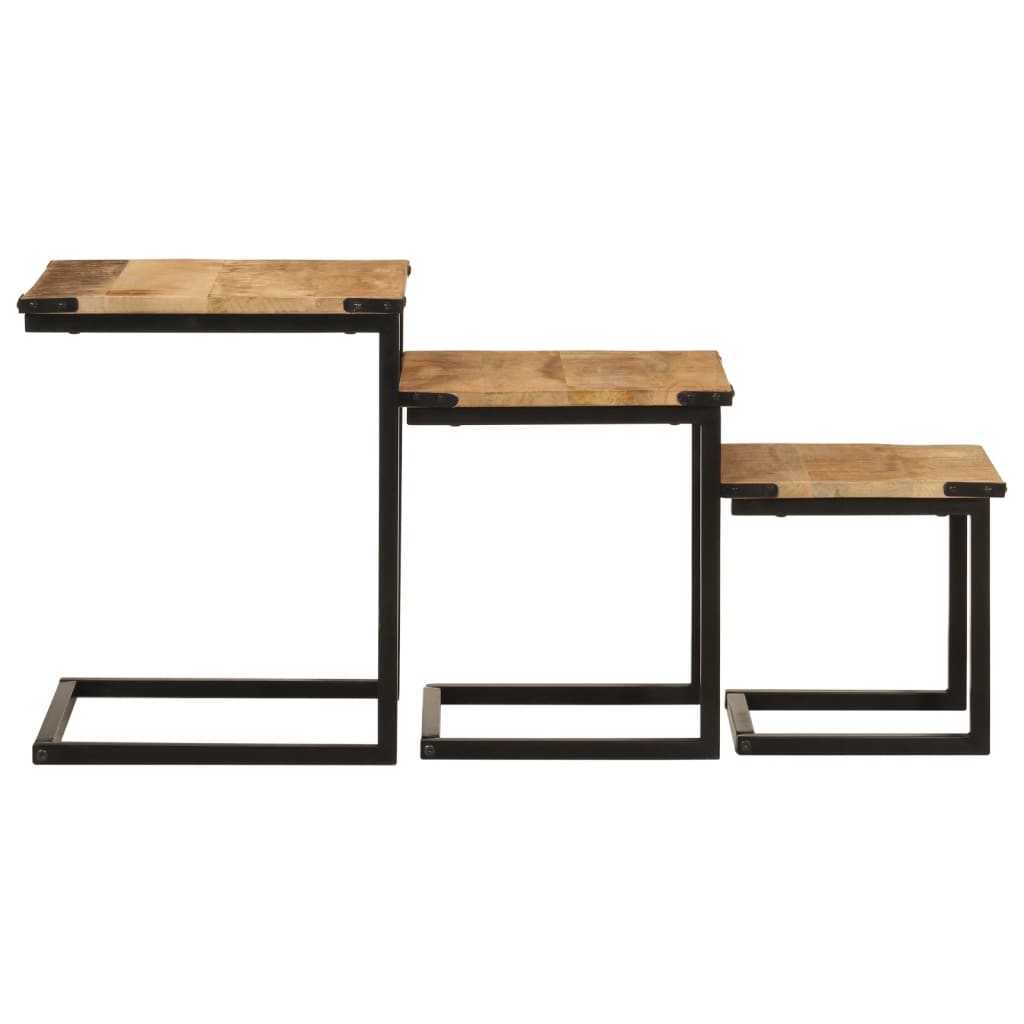 Nesting Coffee Tables 3 pcs Solid Wood Mango and Iron