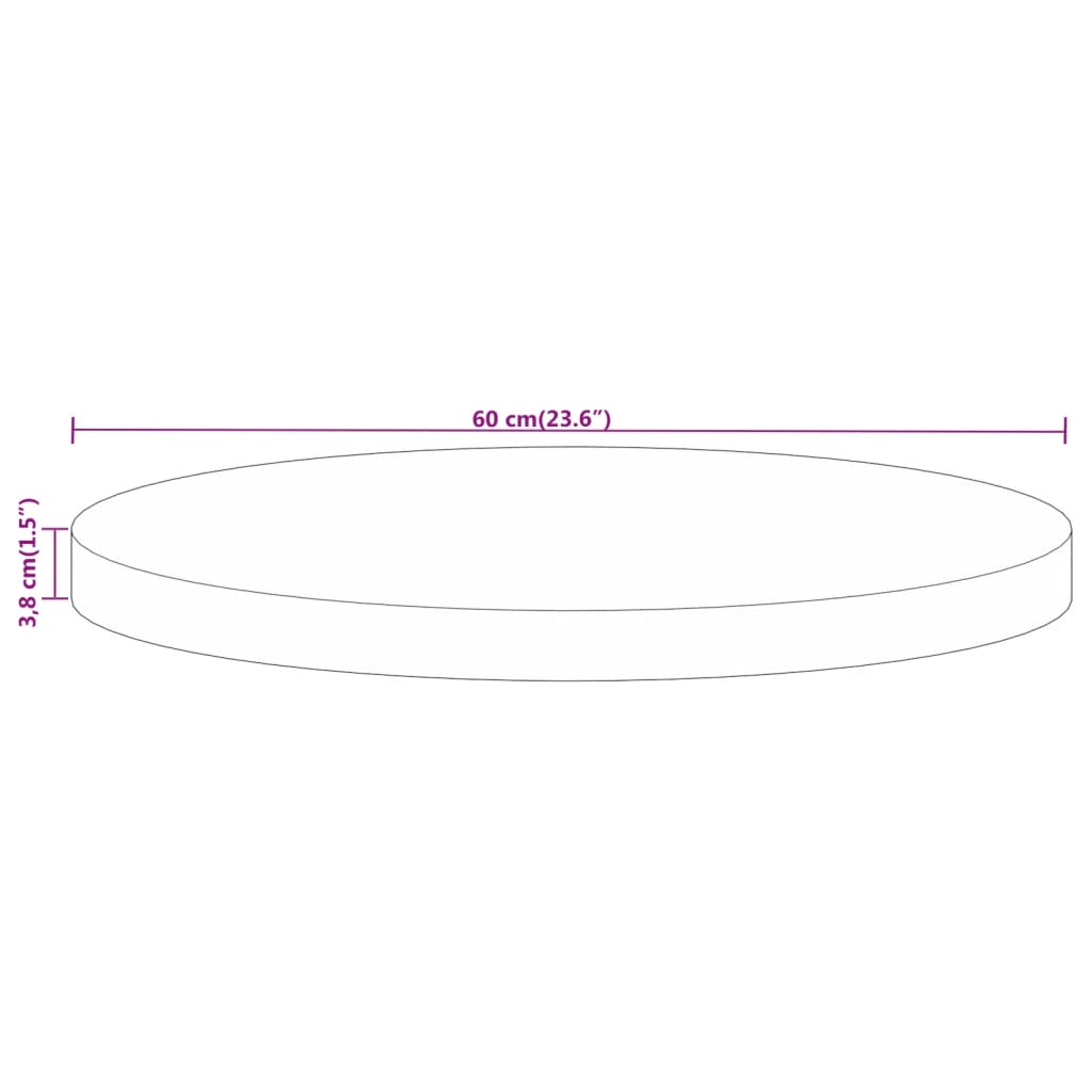 Round Solid Mango Wood Table Top, Ø 60x3.8 cm - Rustic Finish