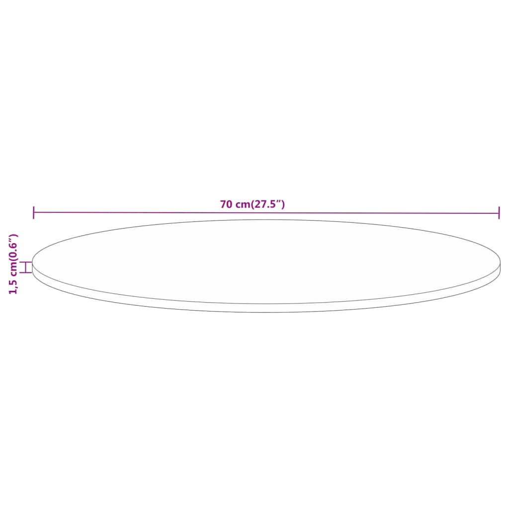 Round Solid Mango Wood Table Top, Ø 70cm, Rustic Finish