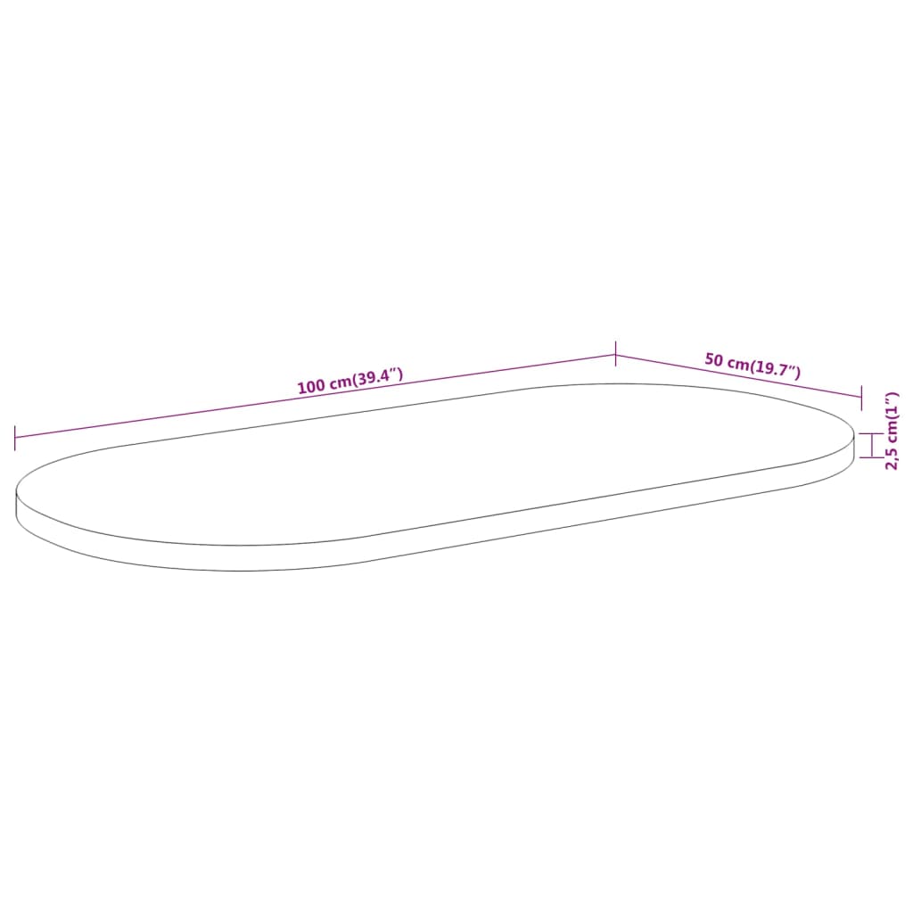 Oval Solid Acacia Wood Table Top - 100x50x2.5 cm