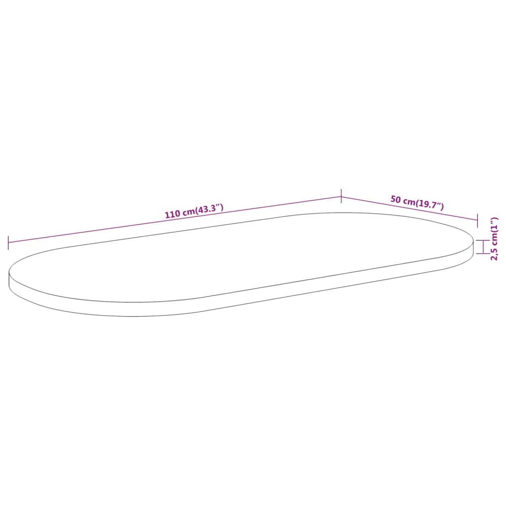 Oval Solid Acacia Wood Table Top - 110x50x2.5 cm