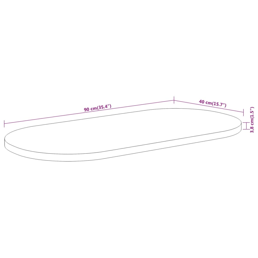 Oval Solid Acacia Wood Table Top, 90x40 cm, Elegant Design