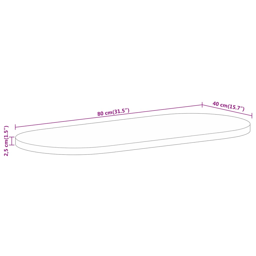 Oval Table Top 80x40 cm | Solid Rough Mango Wood