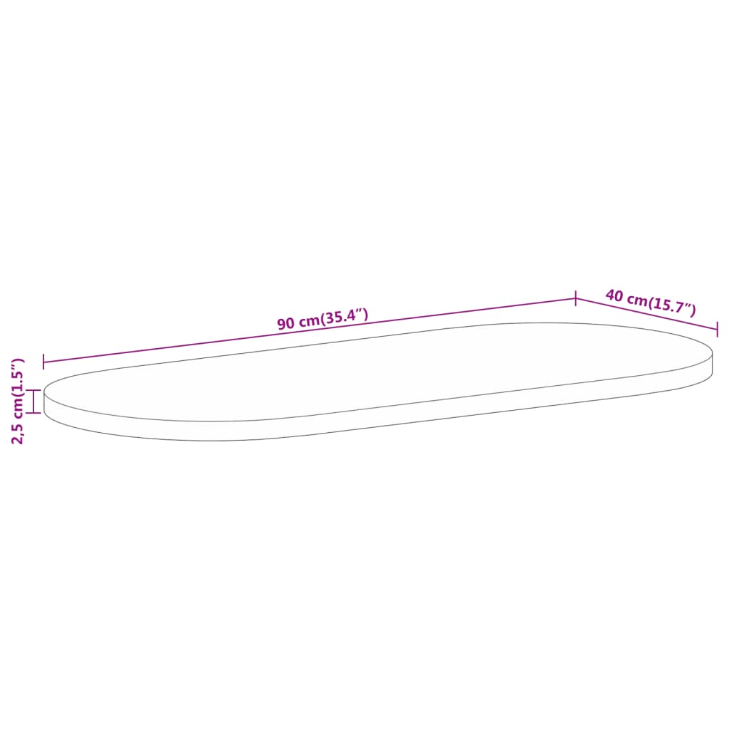 Oval Mango Wood Table Top 90x40x2.5 cm - Solid, Elegant Design