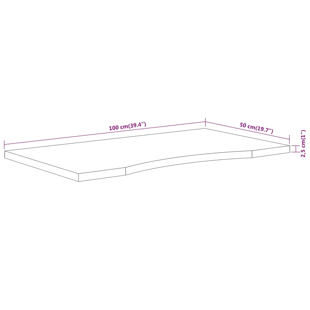 Solid Acacia Wood Desktop, Rectangular 100x50x2.5 cm