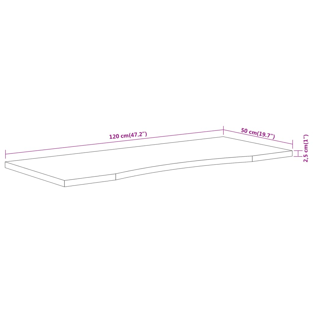 Solid Acacia Wood Desk Top, 120x50x2.5 cm - Natural Finish