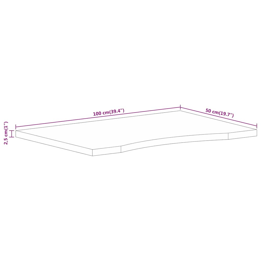 Solid Mango Wood Desktop - 100x50x2.5 cm, Curved Design