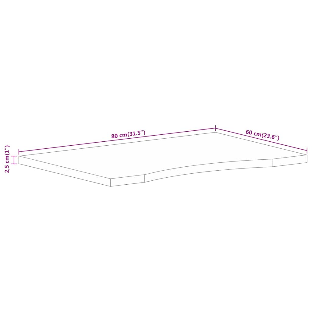 Solid Mango Wood Desktop, Curve Design, 80x60x2.5 cm