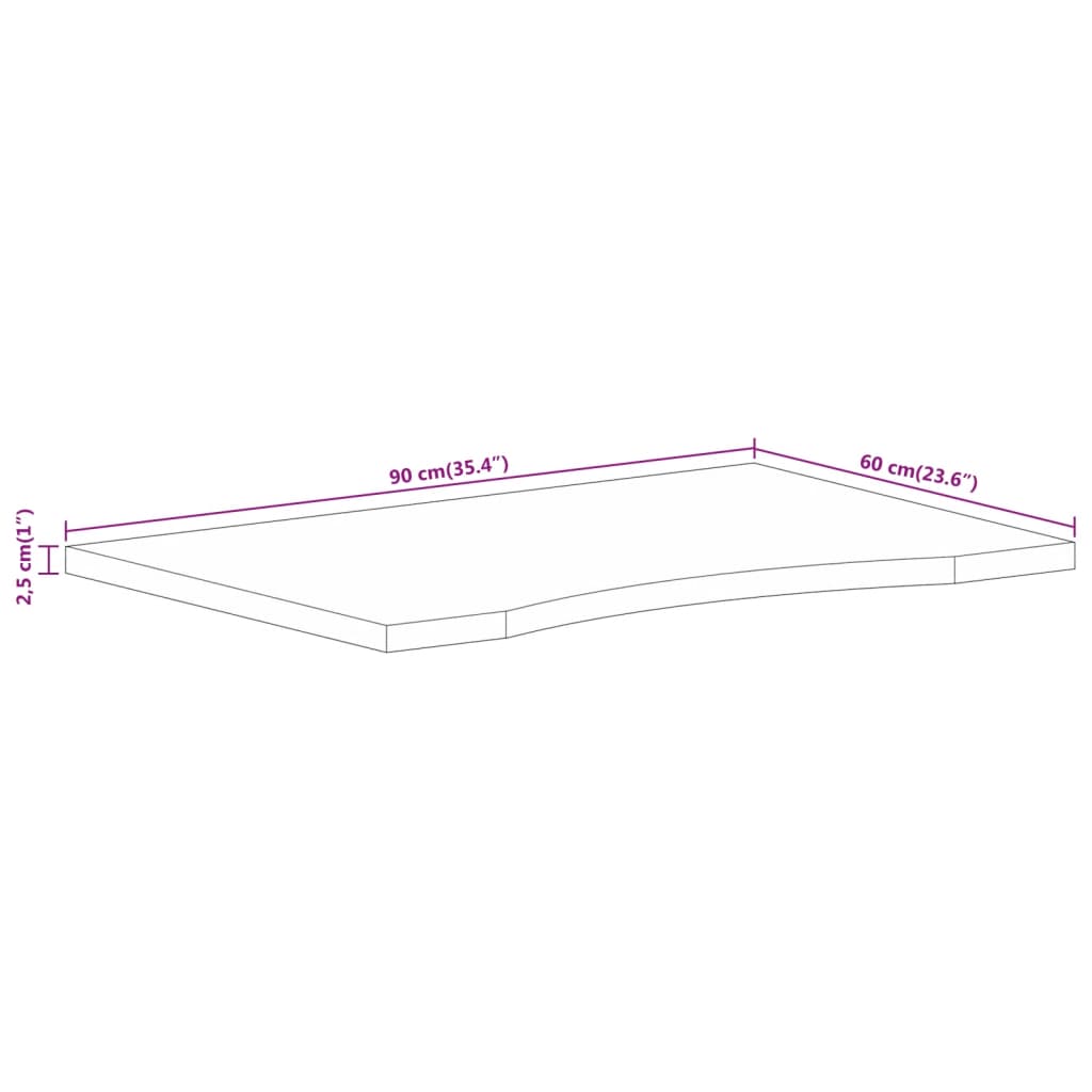 Solid Mango Wood Desktop with Curve - 90x60x2.5 cm