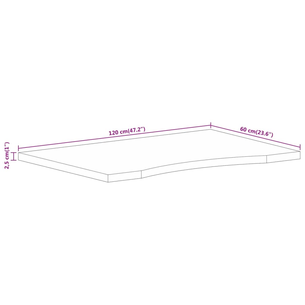 Rough Mango Solid Wood Desktop, Curved 120x60cm, 2.5cm厚