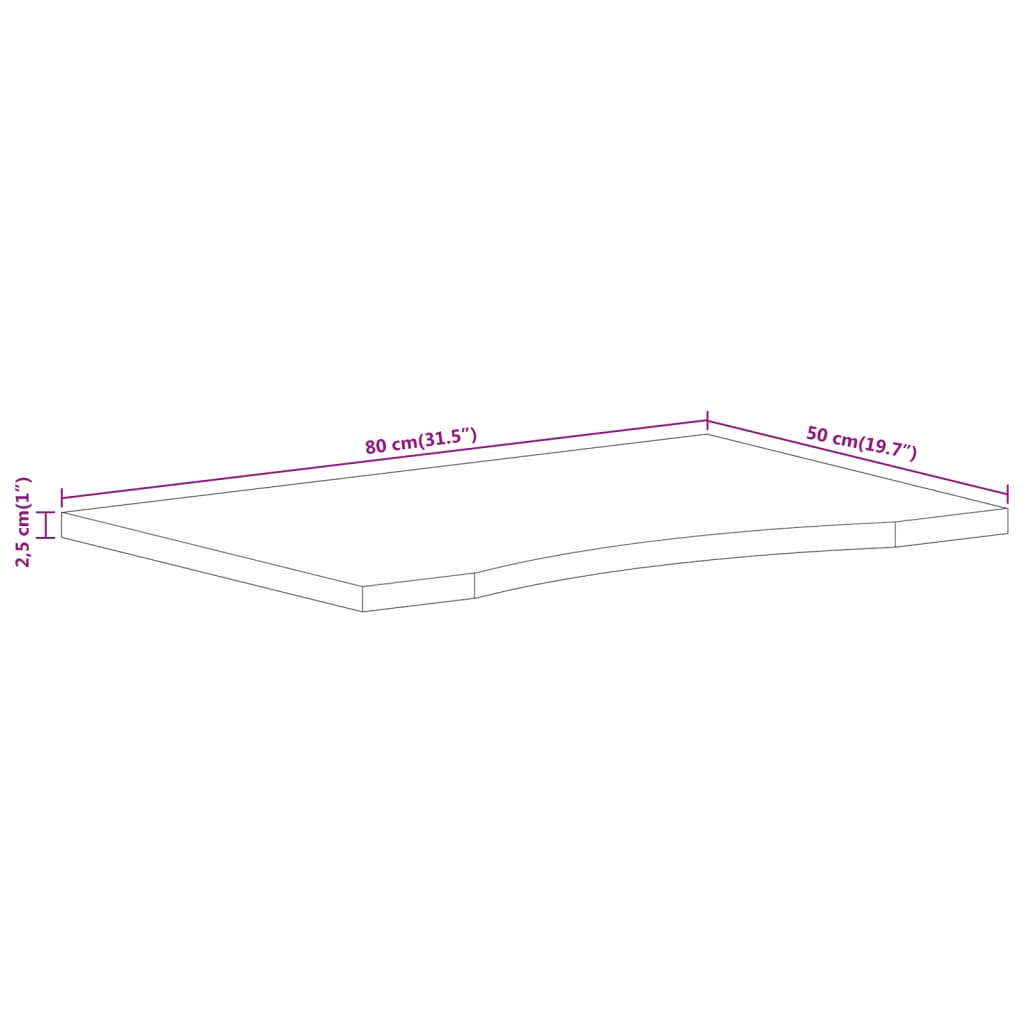 Solid Mango Wood Desktop with Curve - 80x50x2.5 cm