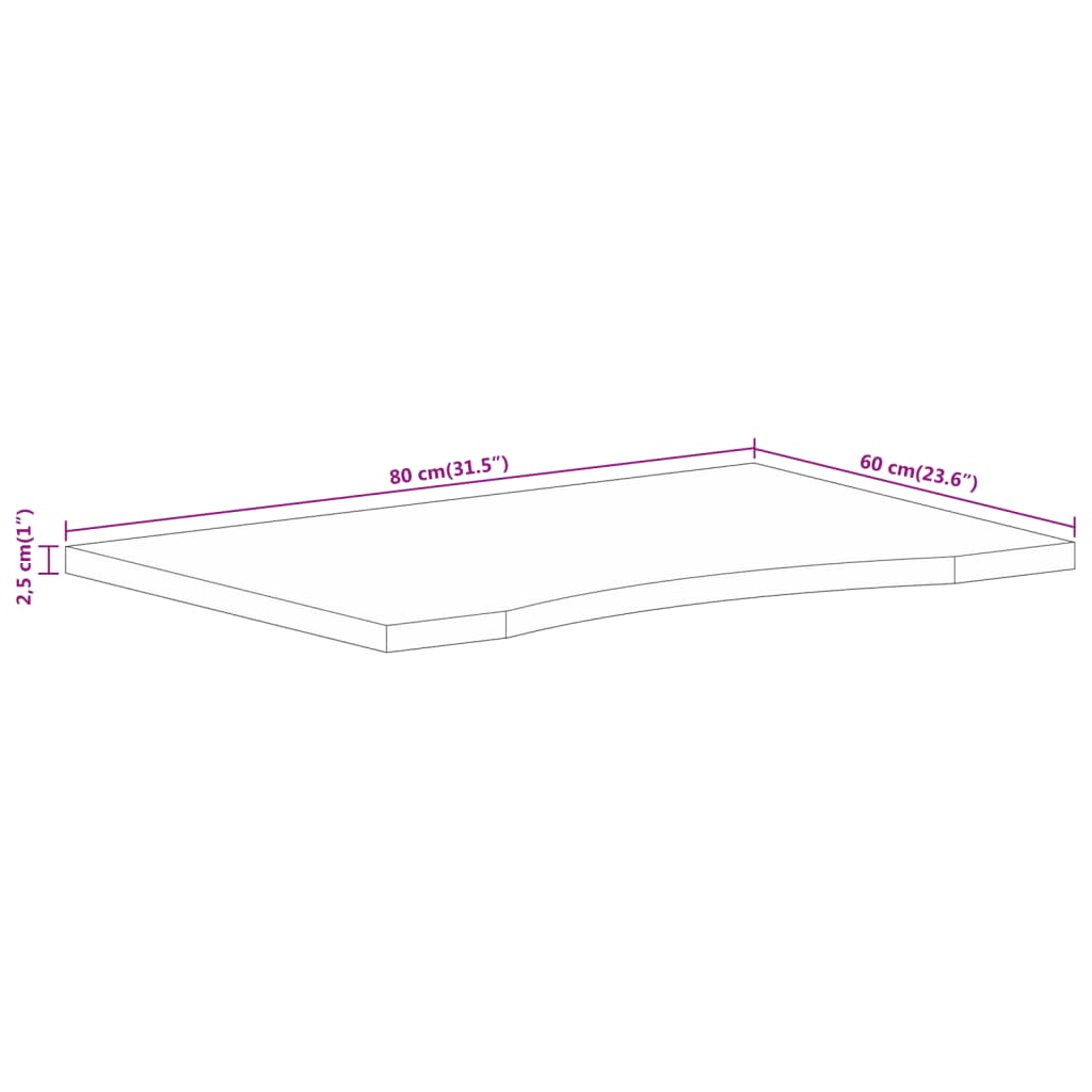 Solid Wood Mango Desktop 80x60x2.5 cm - Curved Design