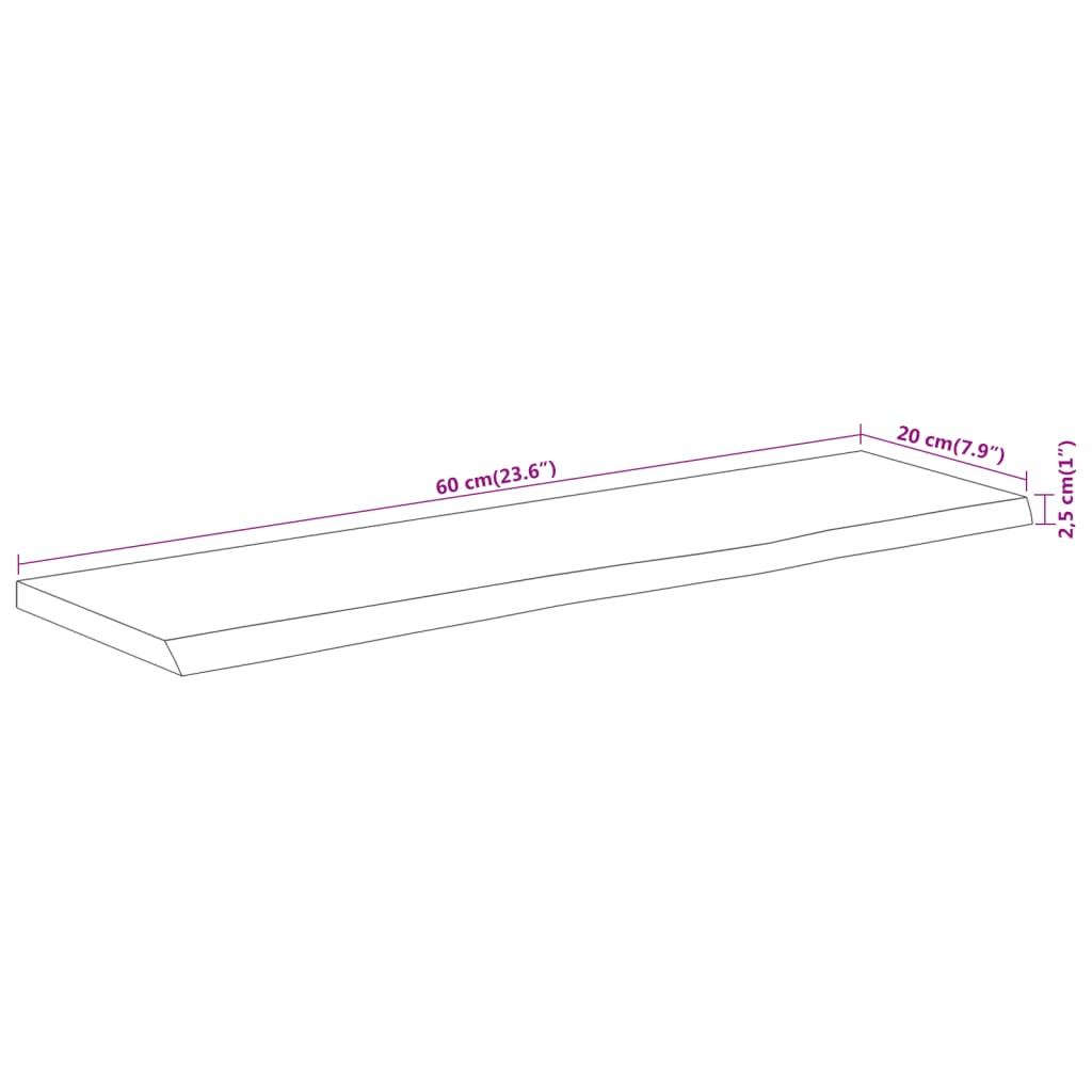 Live Edge Acacia Wall Shelf - 60x20x2.5 cm Rustic Solid Wood