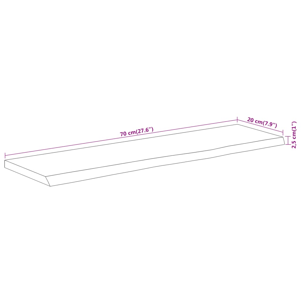 Acacia Live Edge Solid Wood Wall Shelf, 70x20x2.5 cm