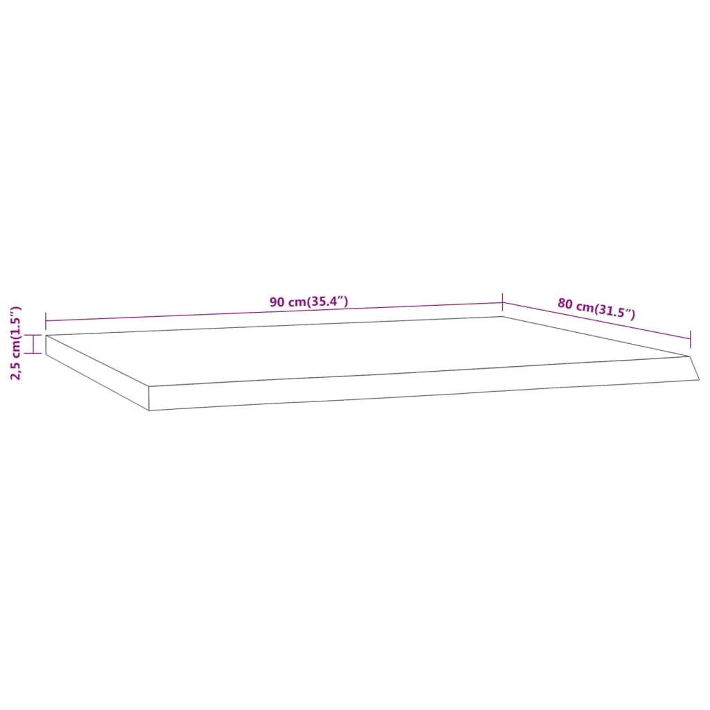 Desk Top 90x80x2.5 cm Rectangular Solid Wood Acacia Live Edge