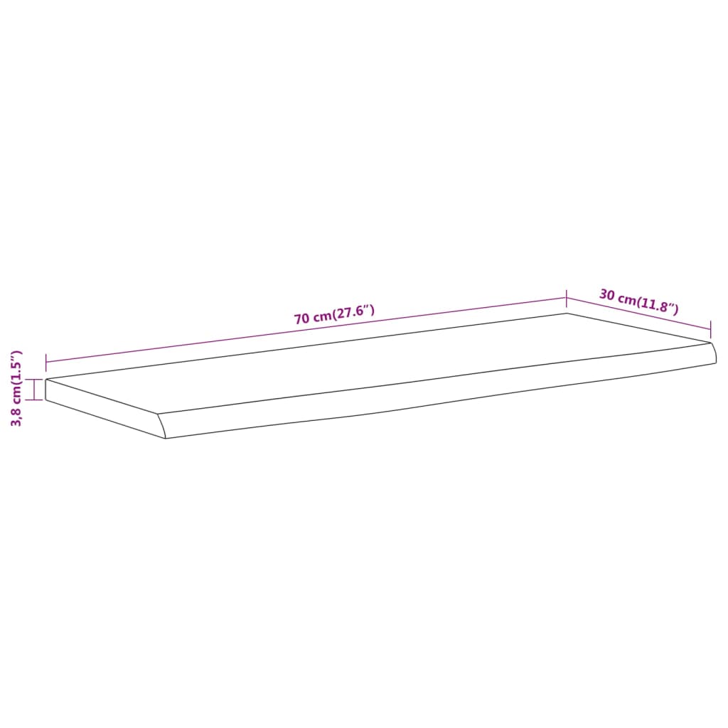 Acacia Live Edge Wall Shelf, 70x30x3.8 cm, Solid Wood Rectangular