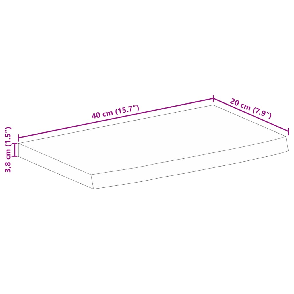 Solid Mango Wood Live Edge Table Top - 40x20x3.8 cm