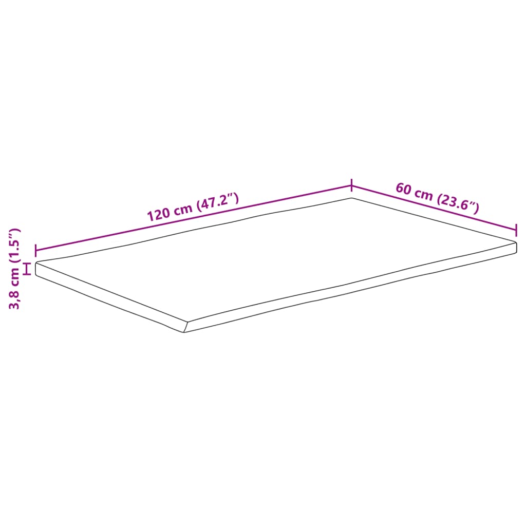 Table Top 120x60x3.8 cm Rectangular Solid Wood Acacia Live Edge