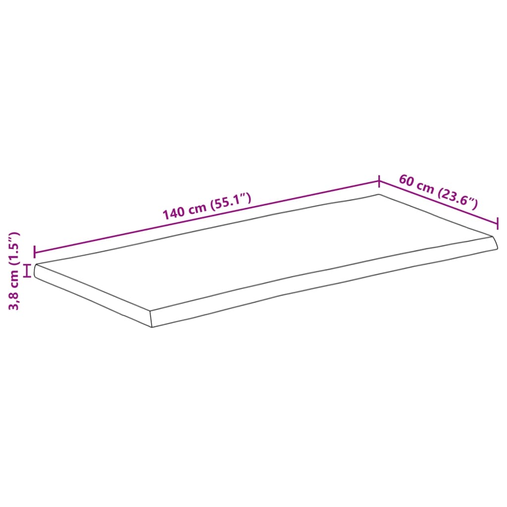 Table Top 140x60x3.8 cm Rectangular Solid Wood Acacia Live Edge